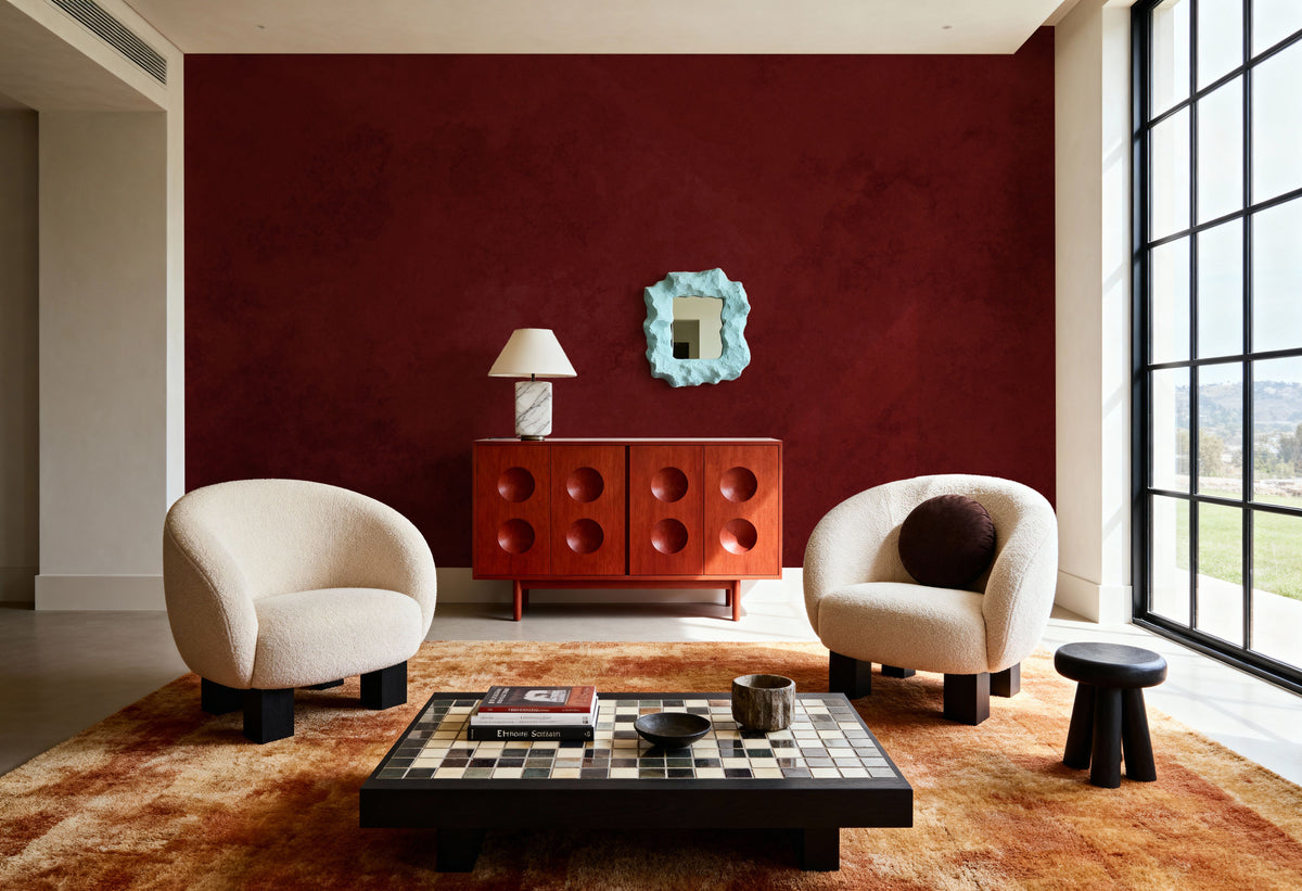 Subtle Plaster Wall, Cherry Red Mural Wallpaper - room preview 03