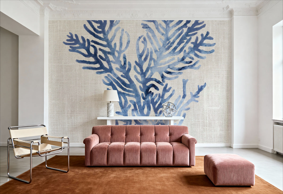 Shibori Coral I on Linen Mural Wallpaper - room preview 03