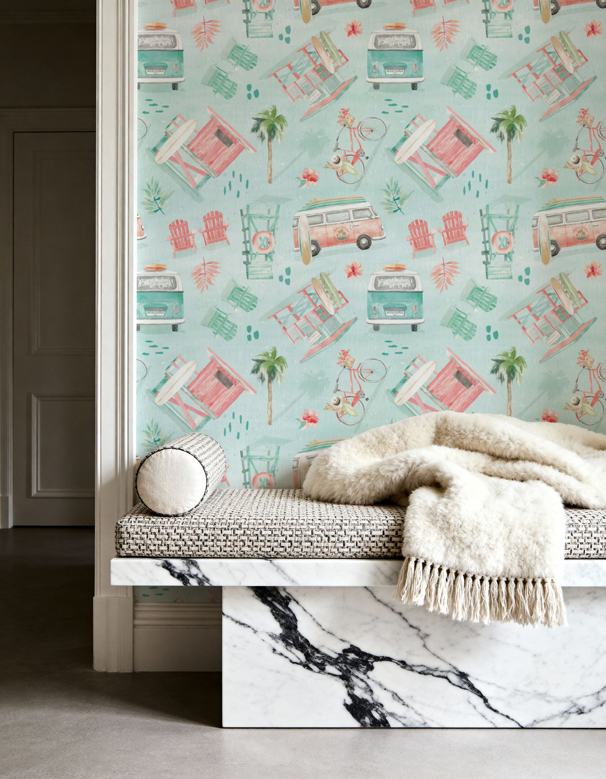 Surf Time Blue Mural Wallpaper - room preview 03