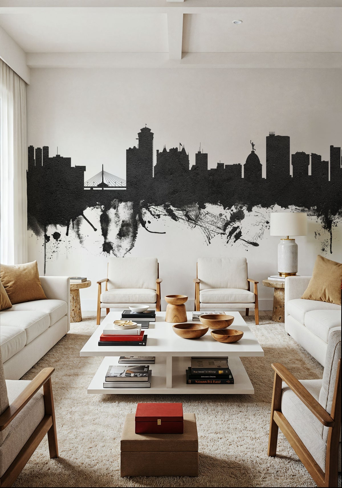 Winnipeg Canada Skyline Black & White Mural Wallpaper - room preview 03