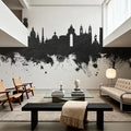 Lisbon Portugal Skyline Black & White Mural Wallpaper - room preview 03