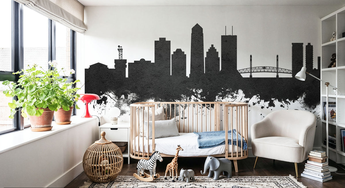 Jacksonville Florida Skyline Black & White Mural Wallpaper - room preview 03