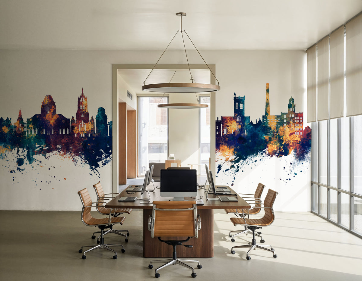 Paisley Skyline Blue & Bronze Mural Wallpaper - room preview 03