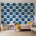 Fish Checkers, Blue Mural Wallpaper - room preview 03