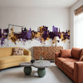 Fayetteville Arkansas Skyline Purple & Gold Mural Wallpaper - room preview 03