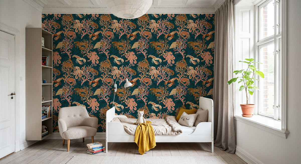 Vibrant Coral Reef, Blue Mural Wallpaper - room preview 03