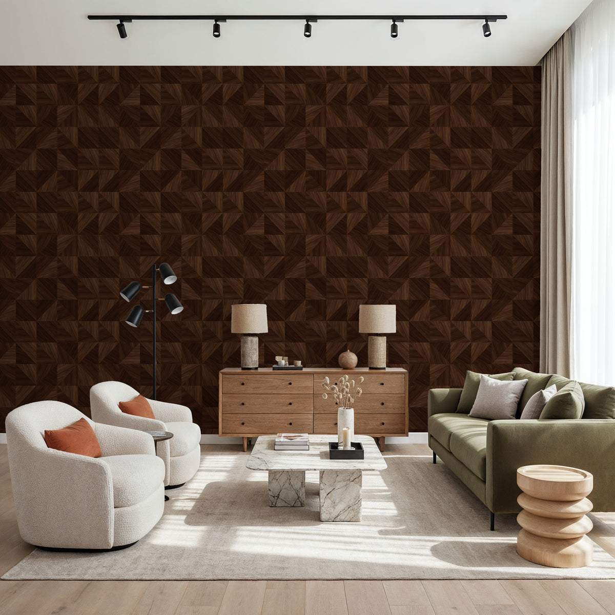 Puzzle Wood, Walnut Mural Wallpaper - room preview 03