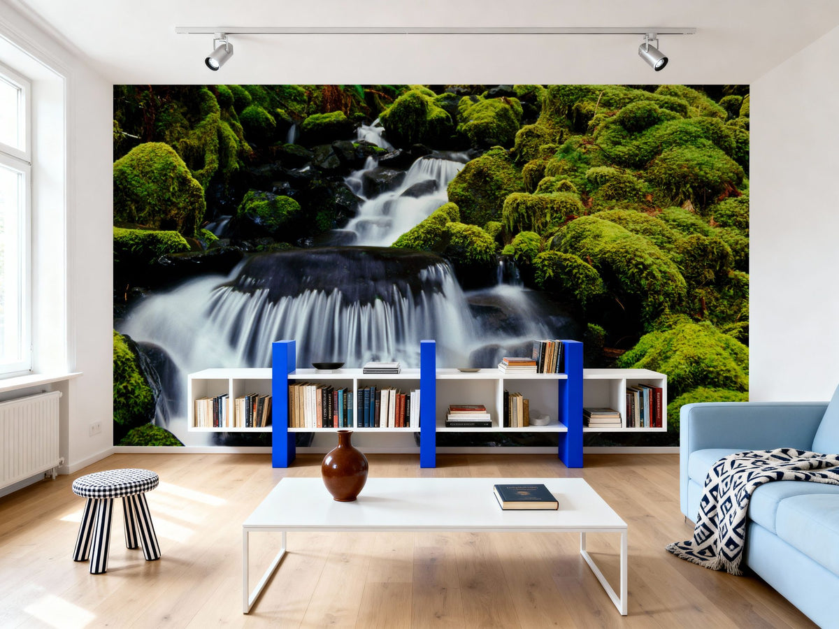 Mossy Rock Waterfall Mural Wallpaper - room preview 03