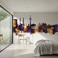 Galaţi Romania Skyline Purple & Gold Mural Wallpaper - room preview 03
