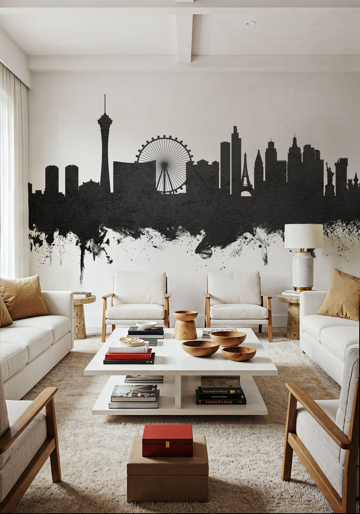 Las Vegas Nevada Skyline Black & White Mural Wallpaper - room preview 03