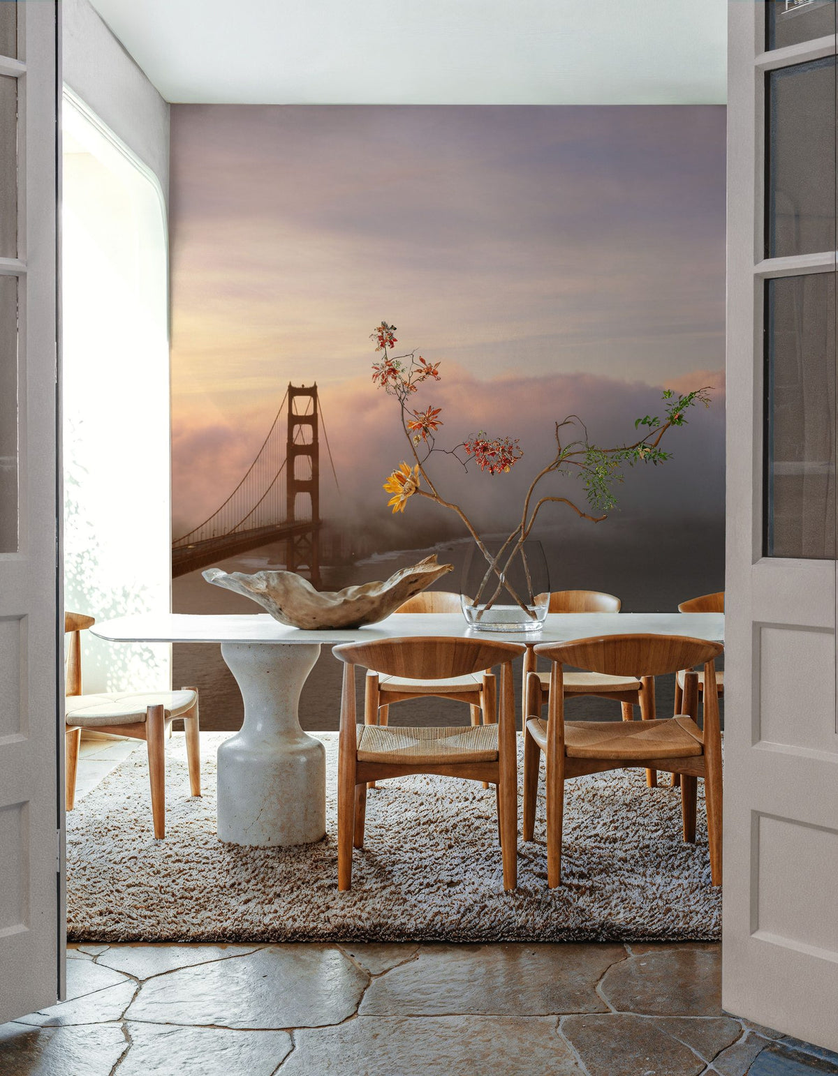 Misty Bridge Sunrise Mural Wallpaper - room preview 03