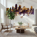 Kansas City Missouri Skyline Purple & Gold Mural Wallpaper - room preview 03