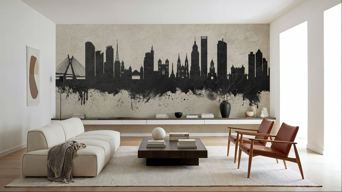 São Paulo Brazil Skyline Concrete Mural Wallpaper - room preview 03
