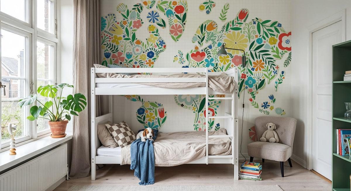 Floral World White Mural Wallpaper - room preview 03