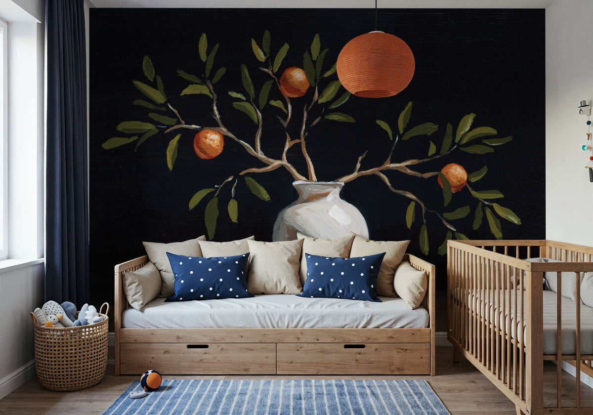 Orange Branches Still Life Mural Wallpaper - room preview 03