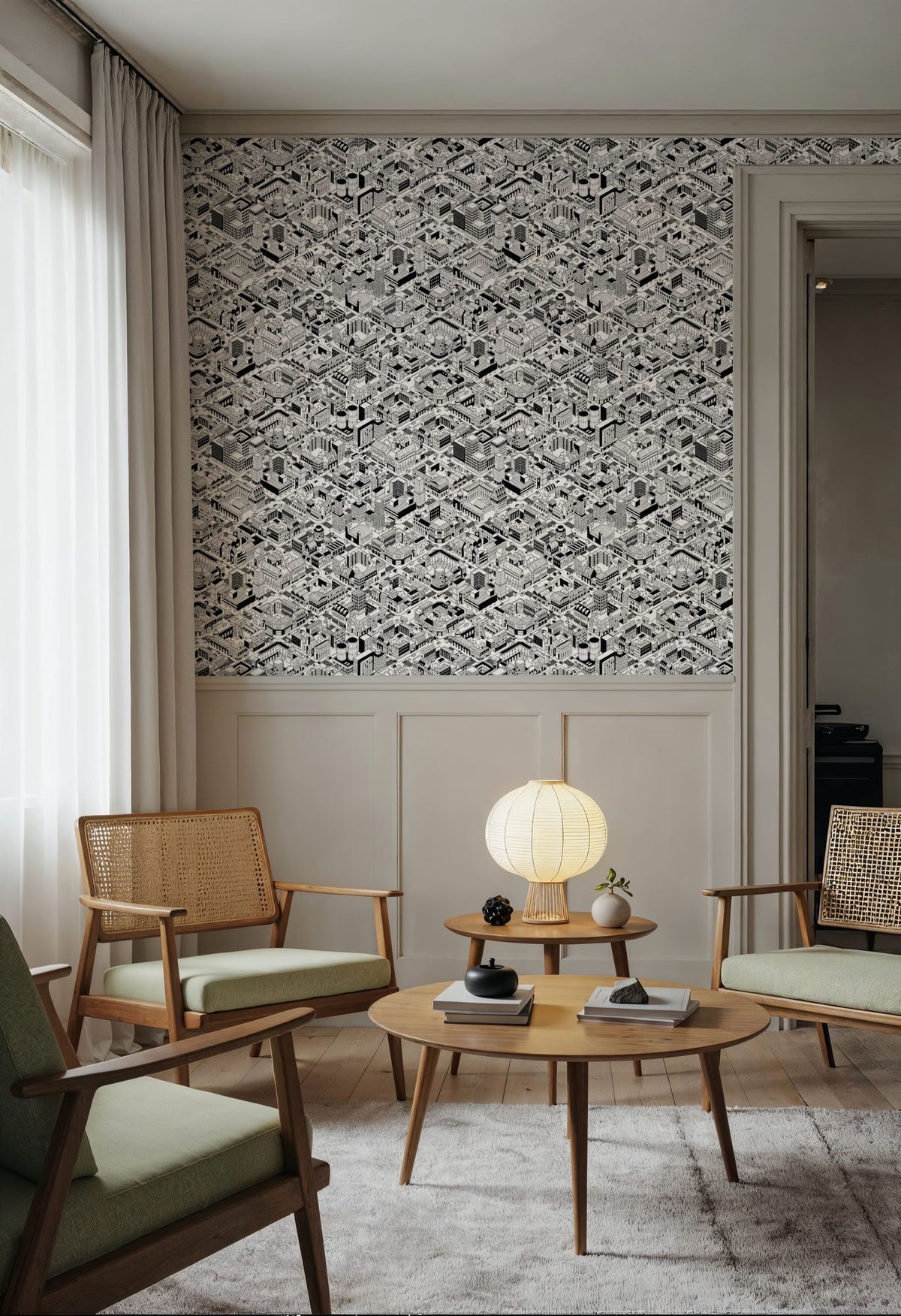 Straight Streets BW Mural Wallpaper - room preview 03