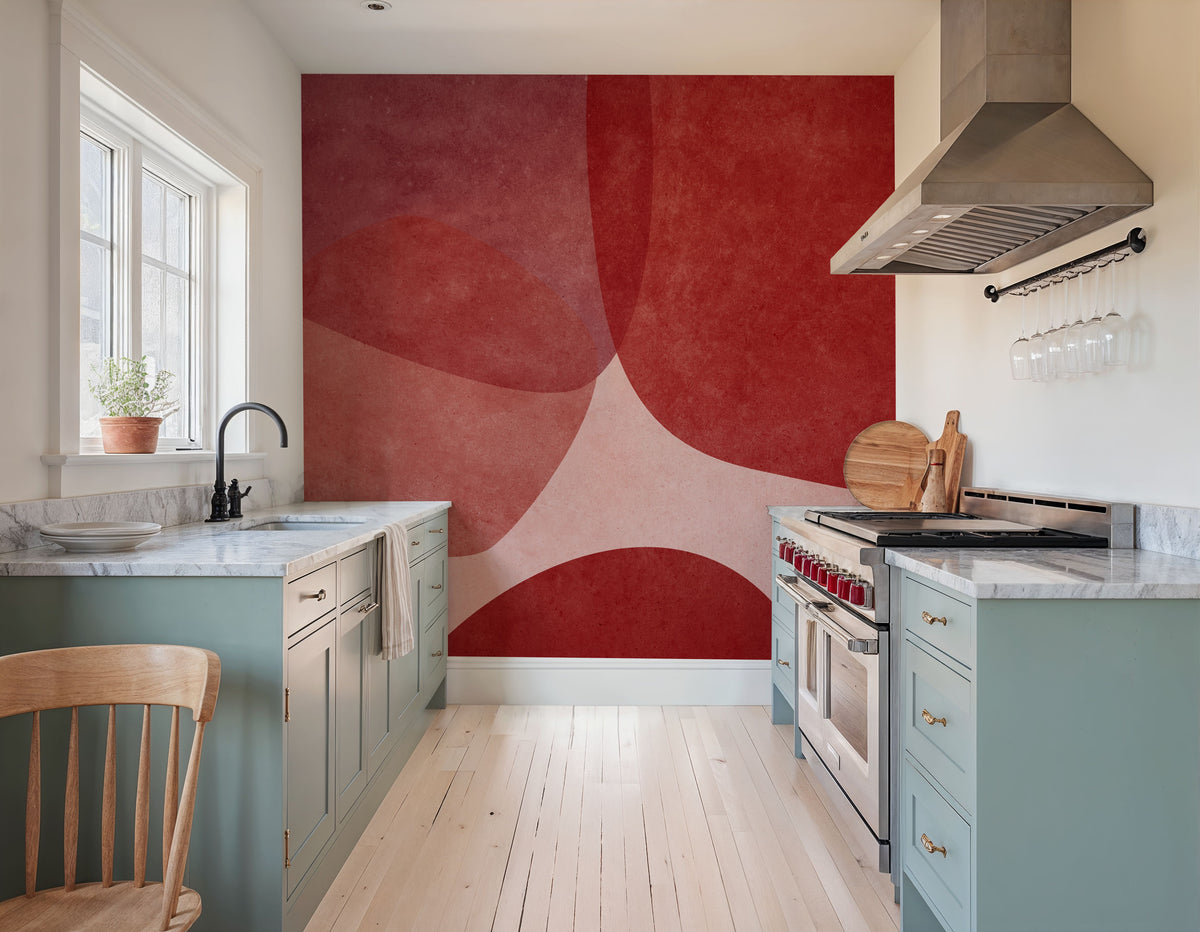 Embracing Shapes, Cherry Red Mural Wallpaper - room preview 03