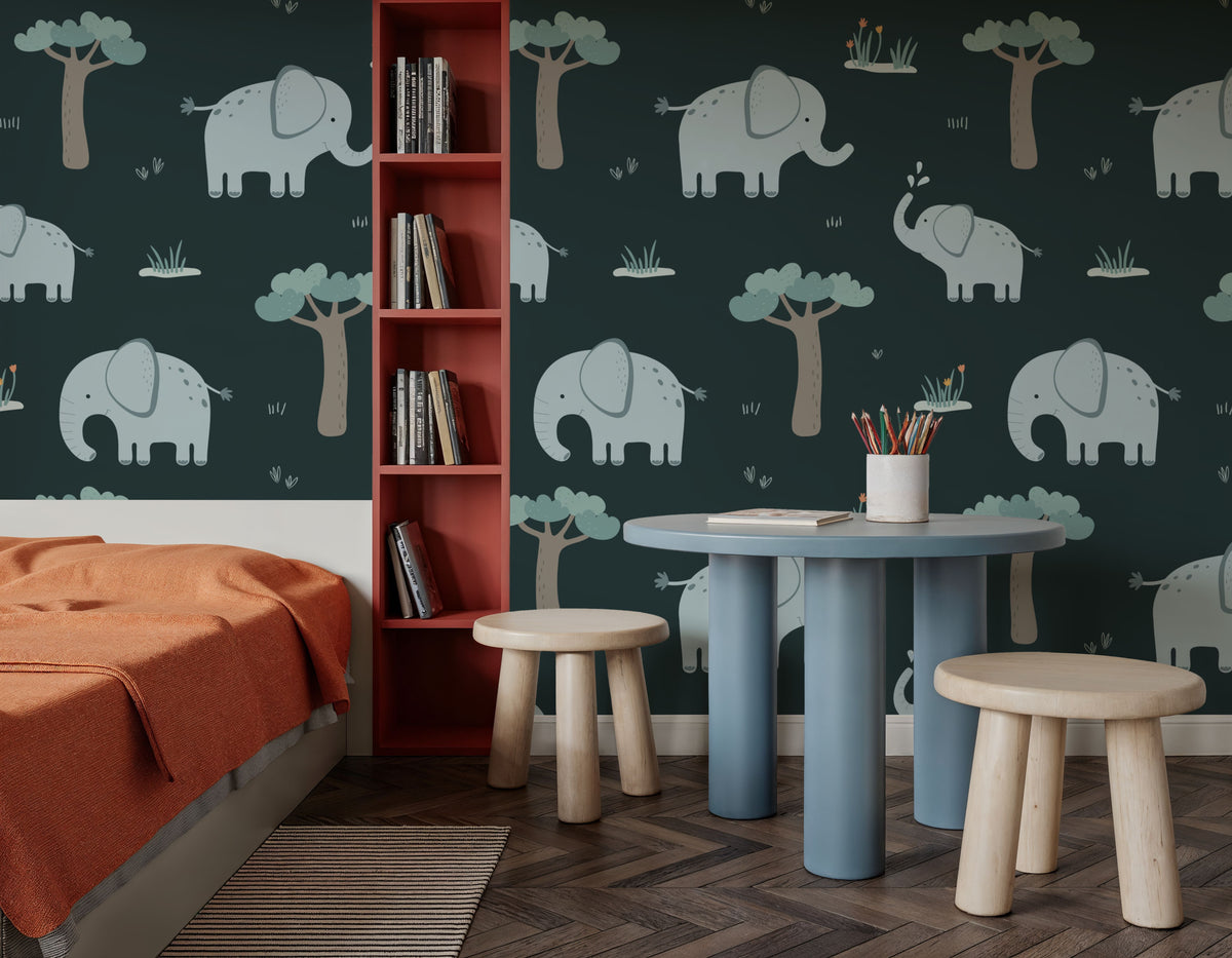 Elephant Greetings Illustration Mural Wallpaper - room preview 03