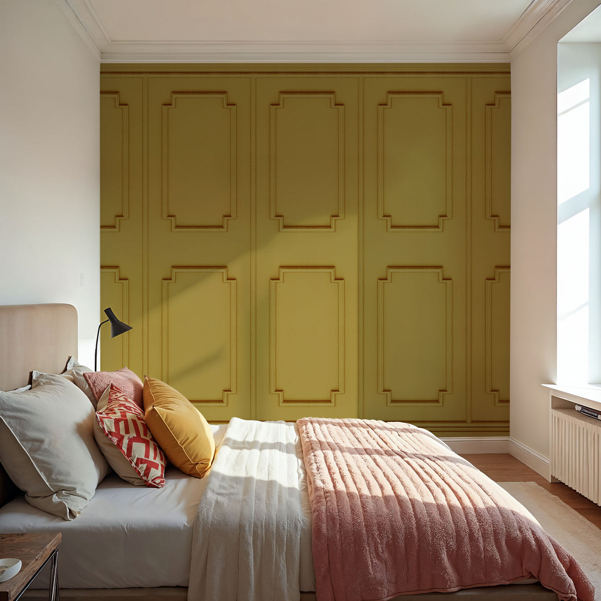 Faux Wall Panel Moulding, Sunflower Yellow Mural Wallpaper - room preview 03