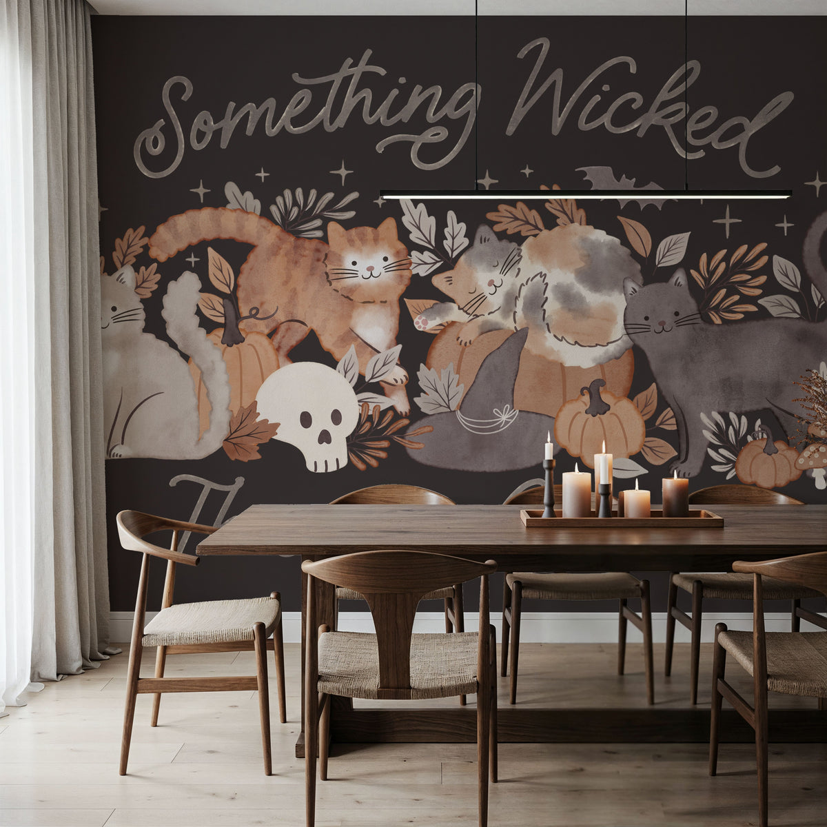Pumpkins and Paws I Dark Mural Wallpaper - room preview 03