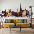 Linz Austria Skyline Purple & Gold Mural Wallpaper - room preview 03