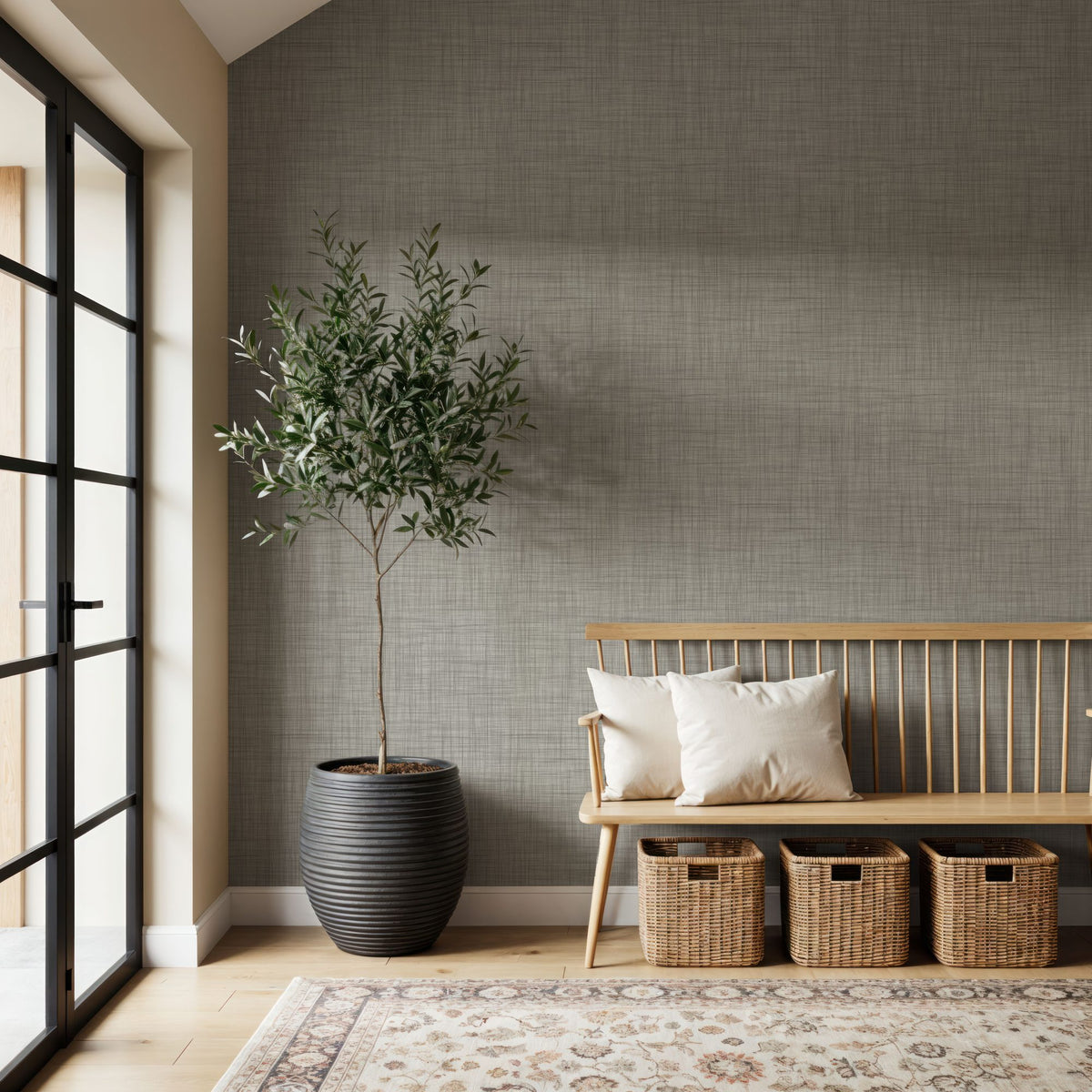 Mottled Linen Effect, Cloud Grey Mural Wallpaper - room preview 03
