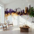 London Skyline Purple & Gold Mural Wallpaper - room preview 03