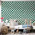 Warped Checkerboard, Forest Green Mural Wallpaper - room preview 03