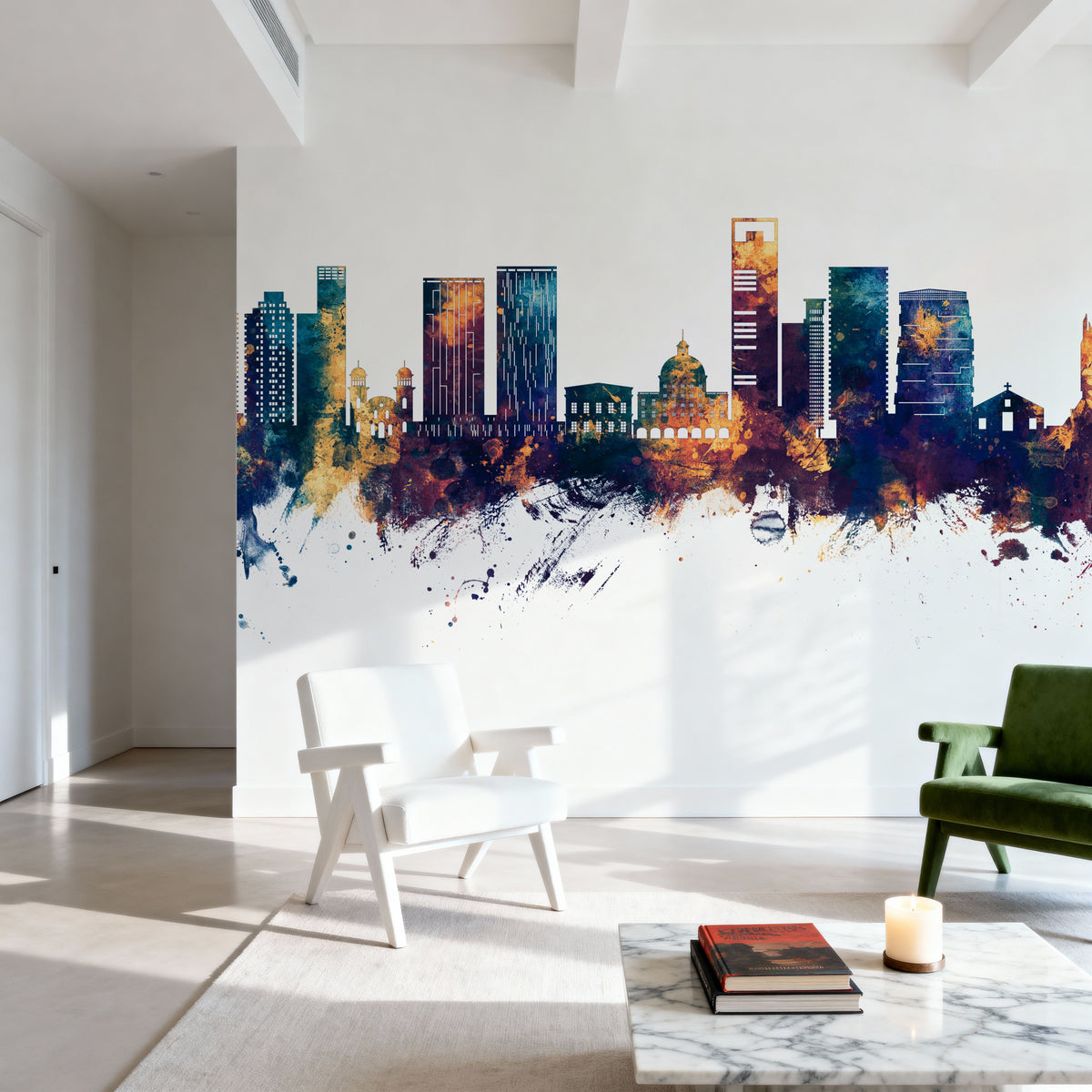 Luanda Skyline Blue & Bronze Mural Wallpaper - room preview 03