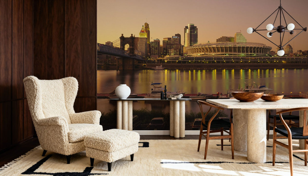 Riverfront Sunset Panorama Mural Wallpaper - room preview 03