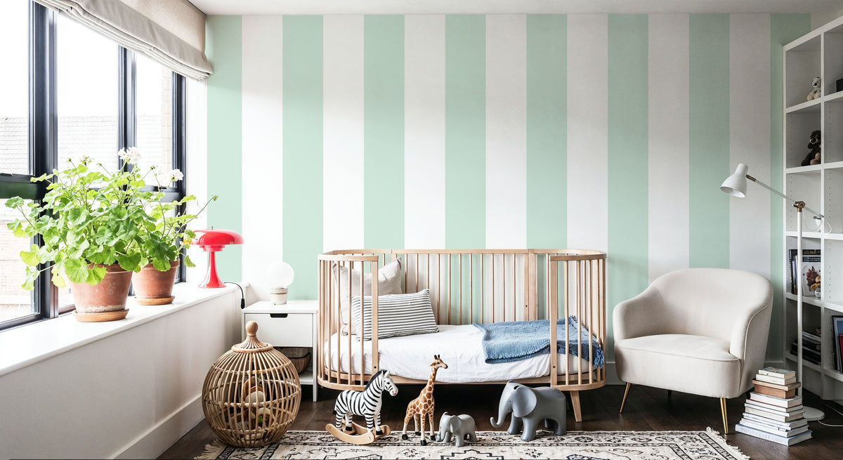 Circus Stripes, Mint Green Mural Wallpaper - room preview 03