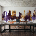 Osaka Skyline Purple & Gold Mural Wallpaper - room preview 03