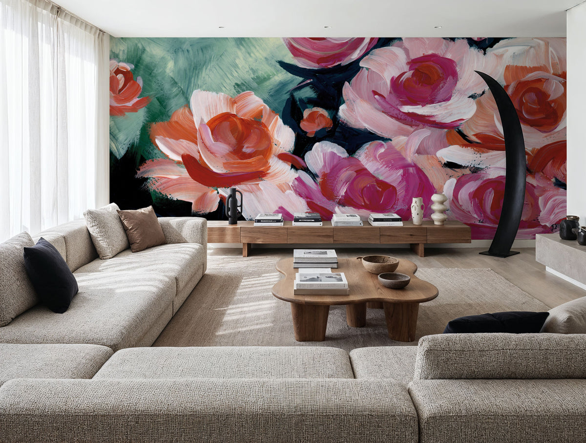 Moody Peonies Mural Wallpaper - room preview 03