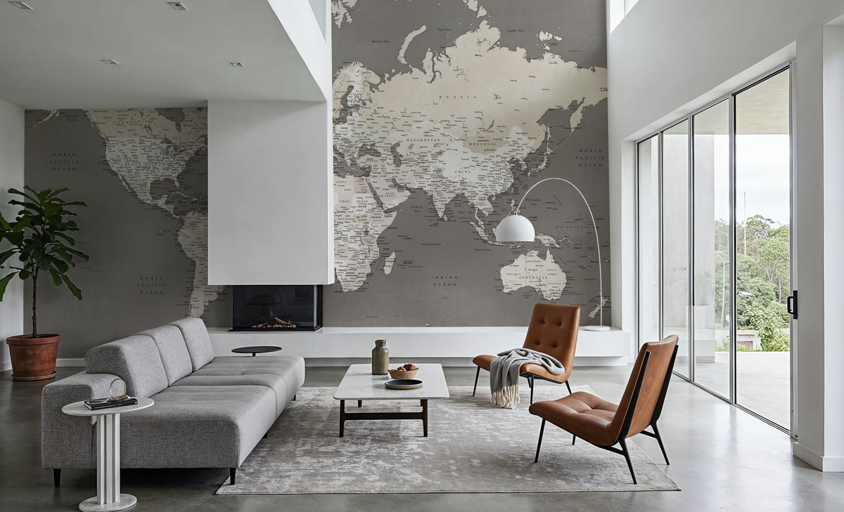 World Map Cities - Earthy Mural Wallpaper - room preview 03