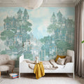 Treehouse Neighborhood Cool Pastel Mural Wallpaper - room preview 03