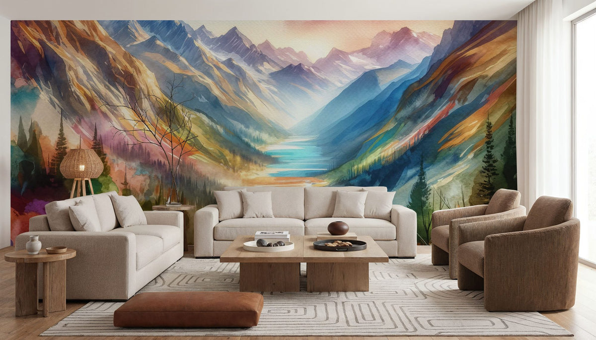 Colorful Mountain Valley Landscape Mural Wallpaper - room preview 03