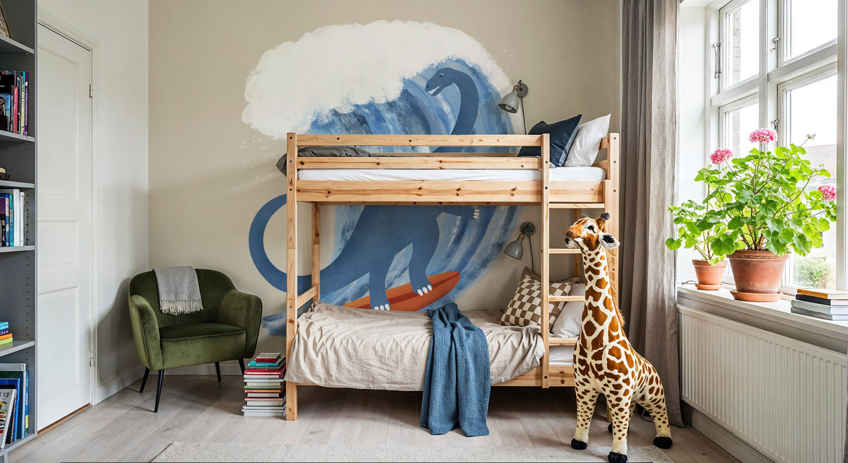 Surfing Brontosaurus Mural Wallpaper - room preview 03