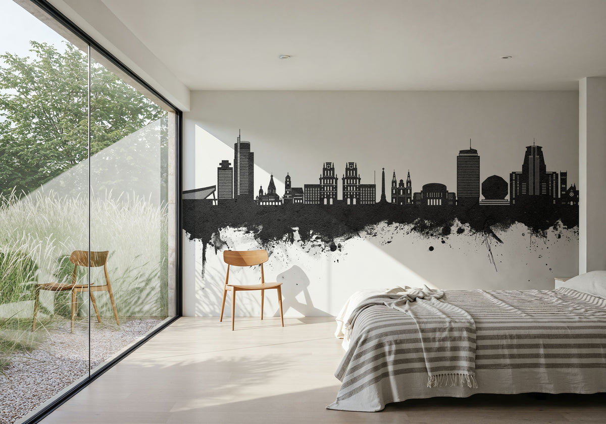 Minsk Belarus Skyline Black & White Mural Wallpaper - room preview 03
