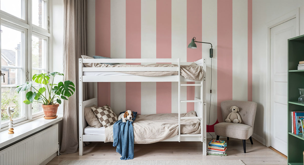 Scalloped Circus Stripes, Pink Mural Wallpaper - room preview 03