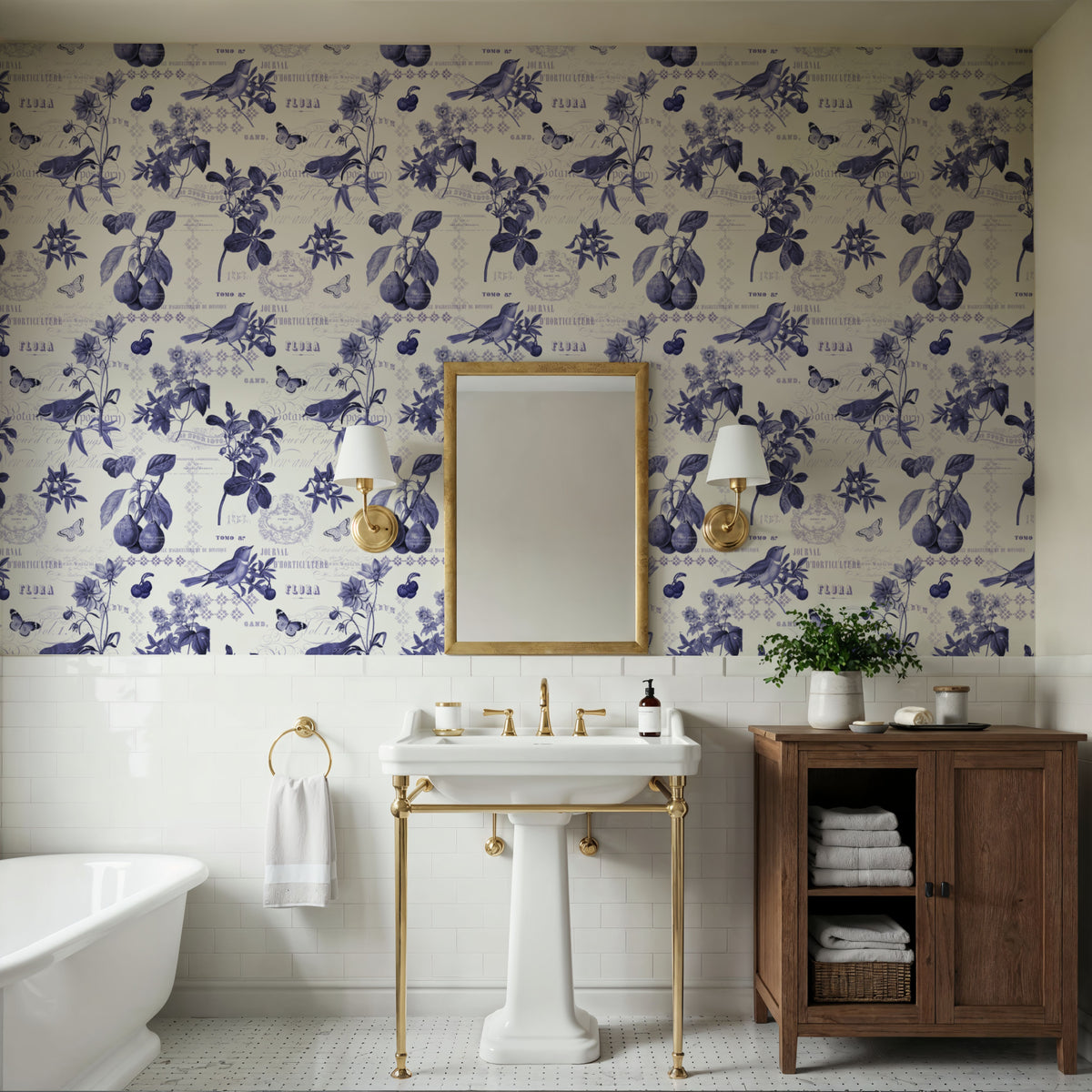 Botanical Postcard White Mural Wallpaper - room preview 03
