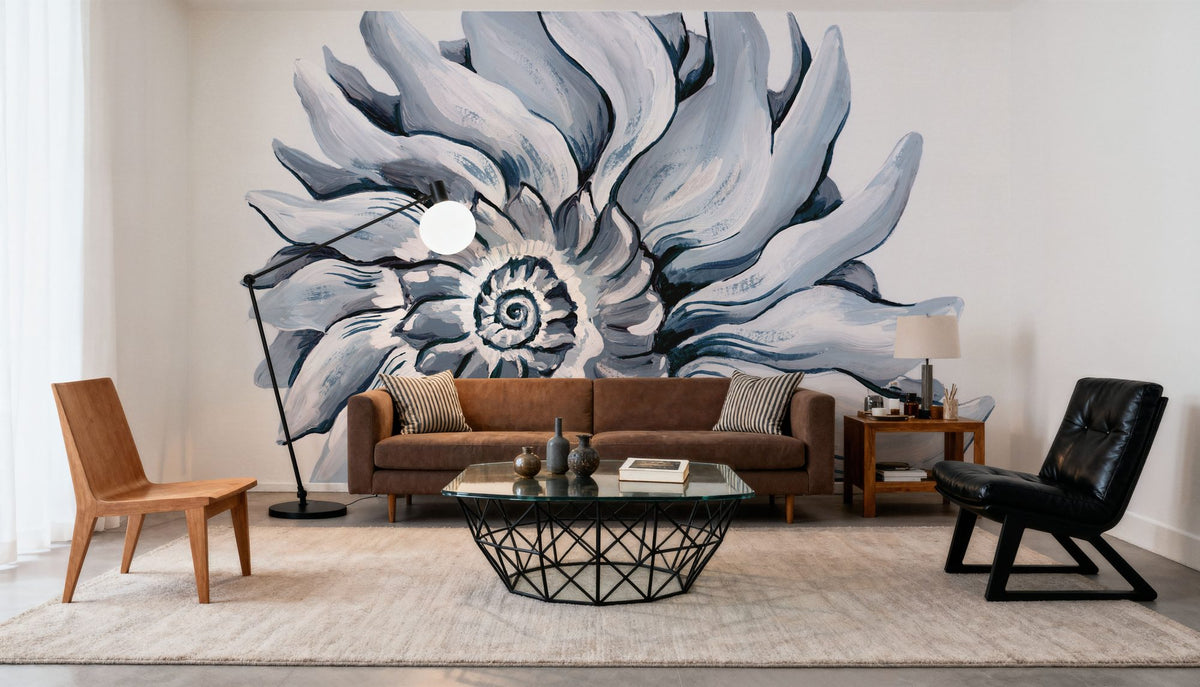 Coastal Imperial Shell Navy Mural Wallpaper - room preview 03