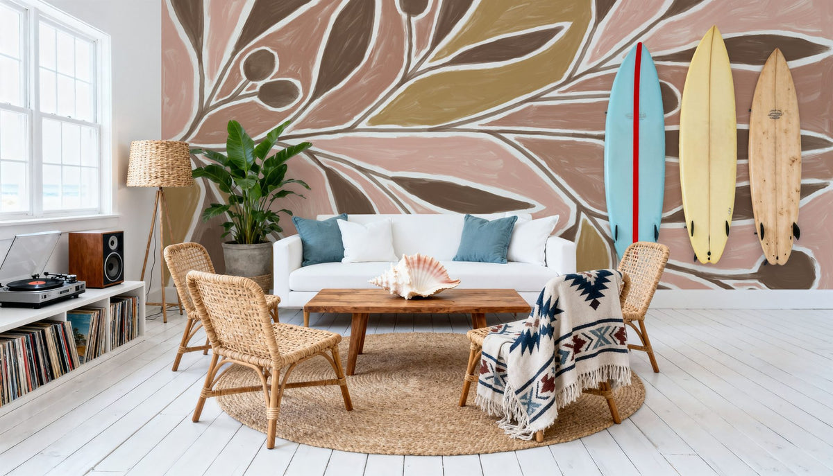 Modern Leaf Mural Wallpaper - room preview 03