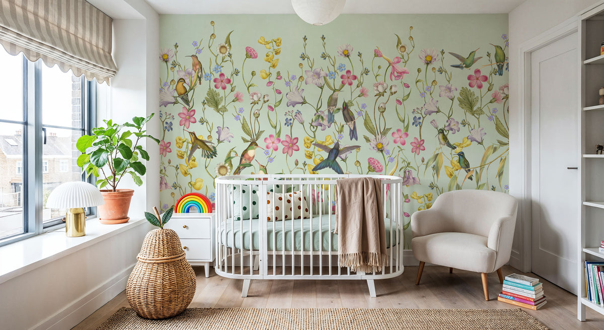 Bird Garden Spring Green Mural Wallpaper - room preview 03
