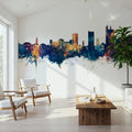 Lubbock Texas Skyline Blue & Bronze Mural Wallpaper - room preview 03
