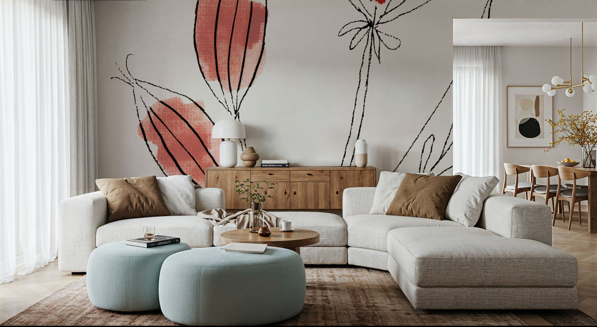 Line Flower I Mural Wallpaper - room preview 03