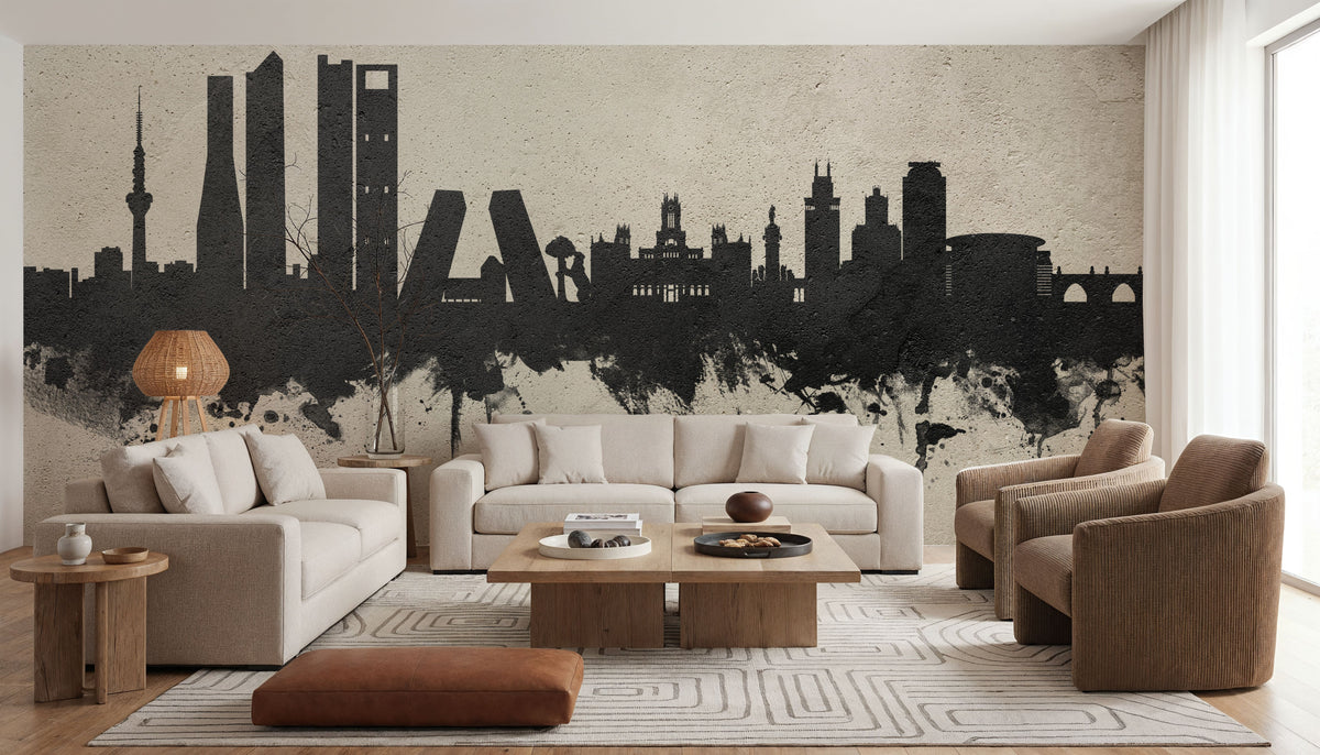 Madrid Skyline Concrete Mural Wallpaper - room preview 03