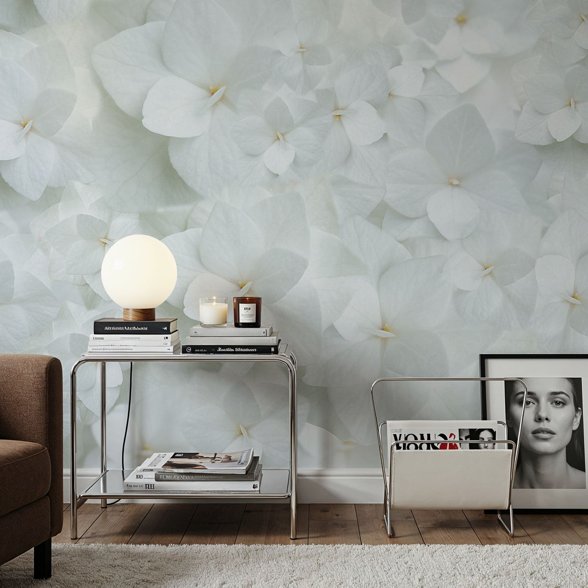 Hydrangea Whites Mural Wallpaper - room preview 03