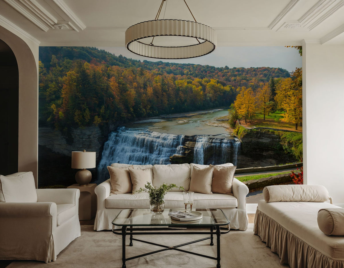Middle Falls in Autumn Mural Wallpaper - room preview 03