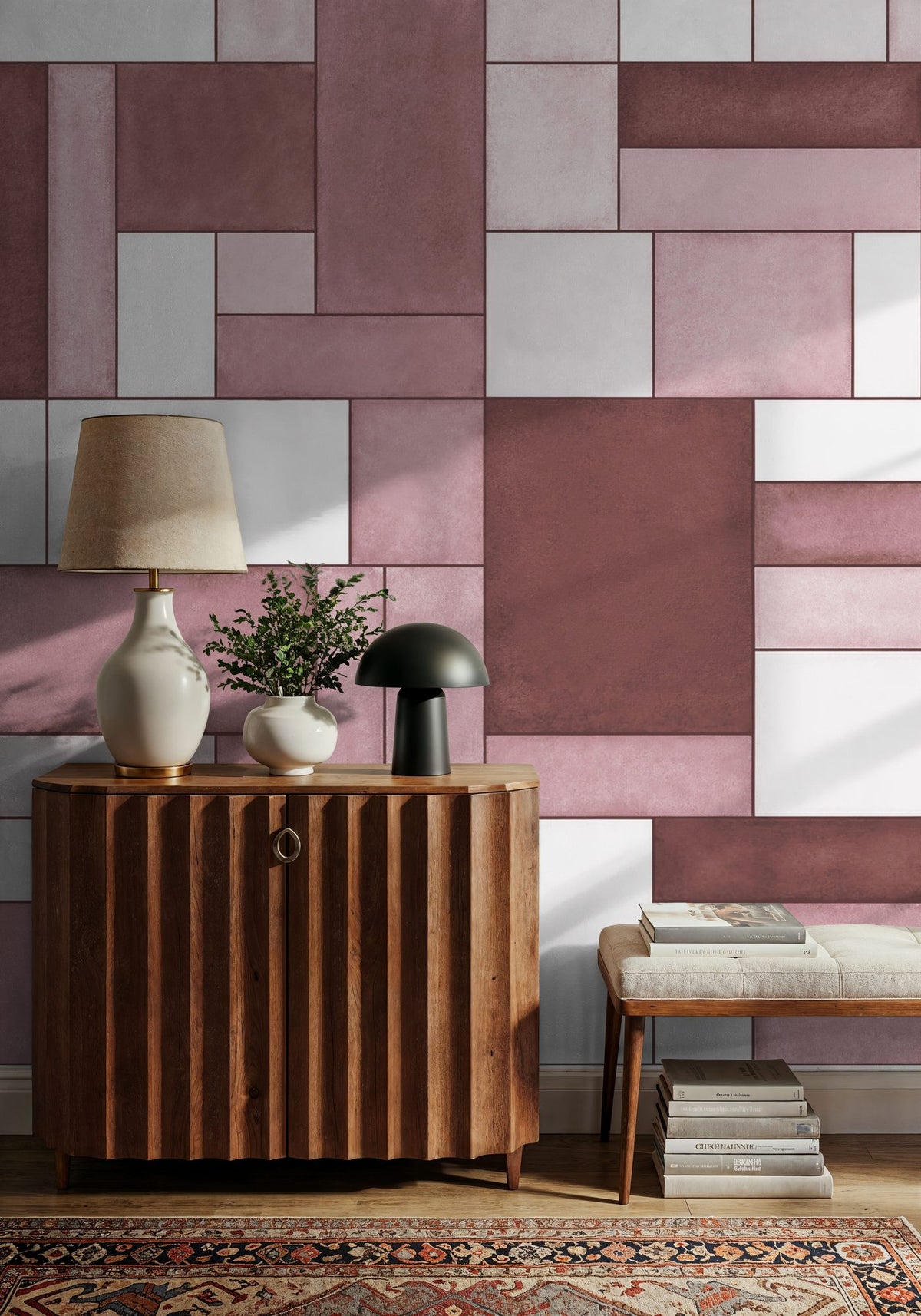 Spectrum Blocks, Rose Mural Wallpaper - room preview 04