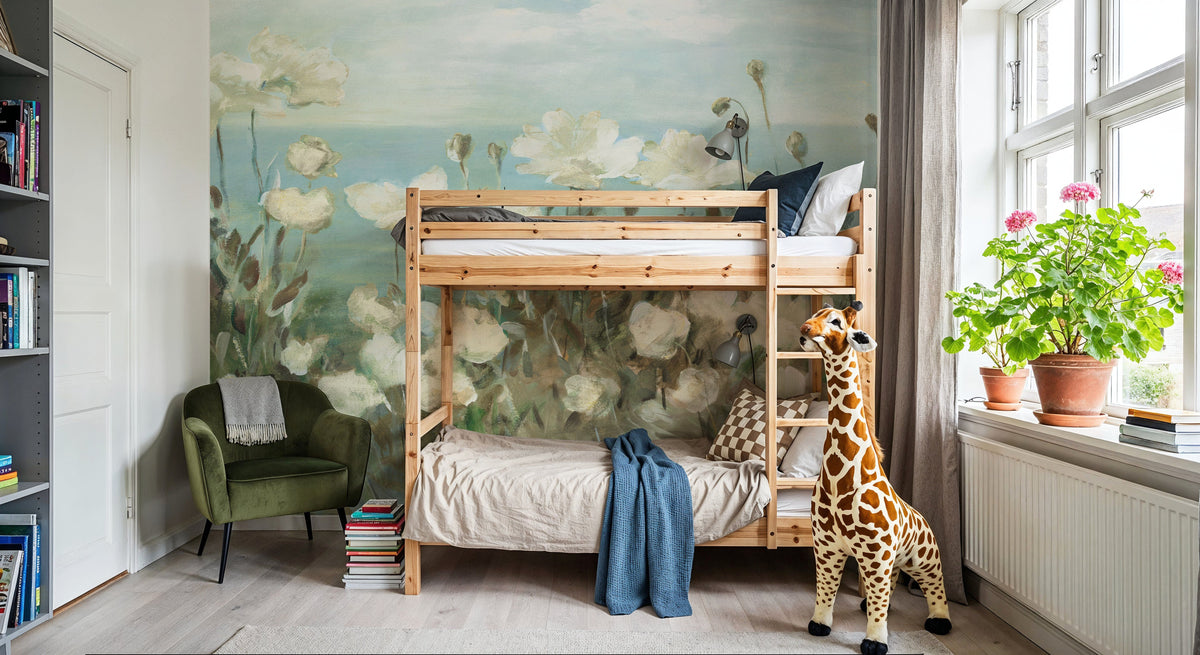Field of Poppies Bright Cream Crop Mural Wallpaper - room preview 03